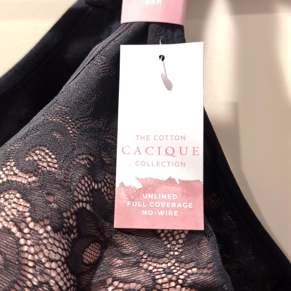 Bra - Cacique Unlined Full Coverage Cotton Blend No Wire Black Lace Bra 44H NWT - Picture 4 of 5